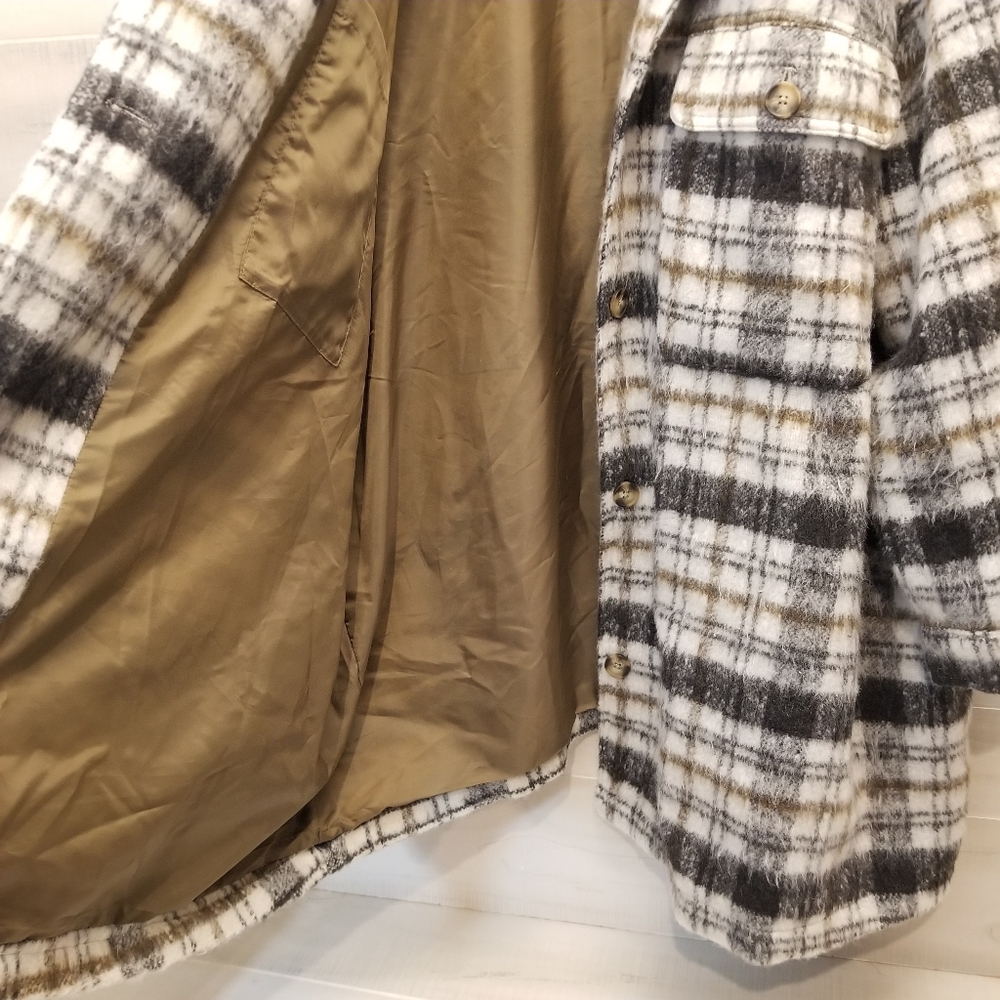 {4X} Universal Thread Women's Neutral Plaid Brush Shacket Coat Shirt Jacket - Picture 4 of 13